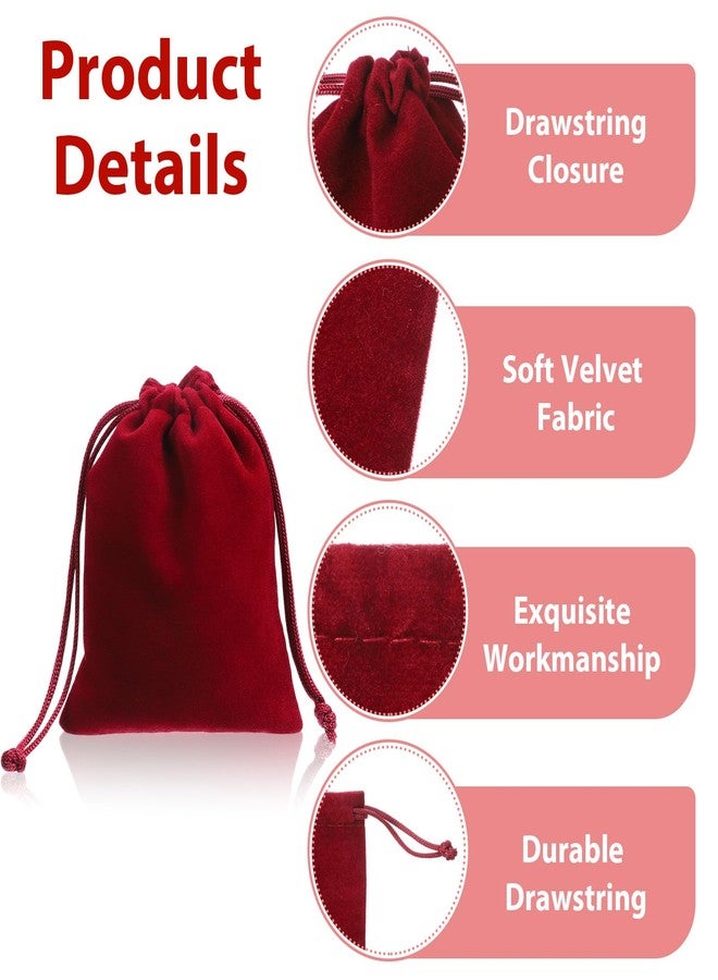Tyqour 20PCS Claret Velvet Small Jewelry Bags Jewelry Pouch Small Gift Bags Drawstring Coin Pouch for Wedding Party Gift (3x4 Inches) - Image 3